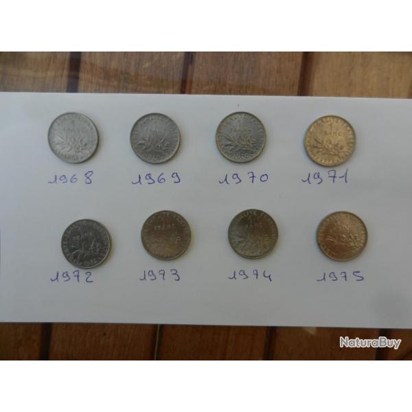 lot de 8 pices de 1 franc anne1968  1975