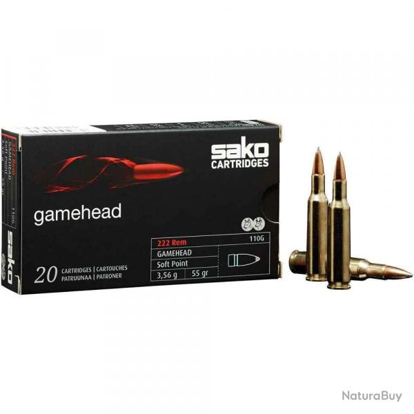 Munitions SAKO calibre 222 Rem Gamehead Softpoint 50gr - 3.2g x20
