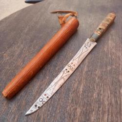 Grand Couteau BOU SAADA Afrique du nord avec Étui en cuir d Origine Manche en Bois