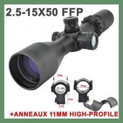 LUNETTE DE TIR 2.5-15x50 FFP VISIONKING - Mil-Dot - ANNEAUX 11mm HIGH PROFILE - LIVRAISON GRATUITE!