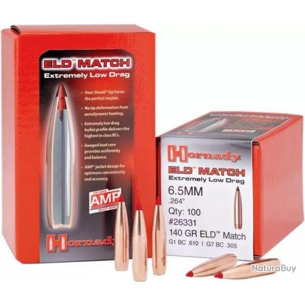 Boite de 100 ogives Hornady 6.5mm .264 140gr ELD-M