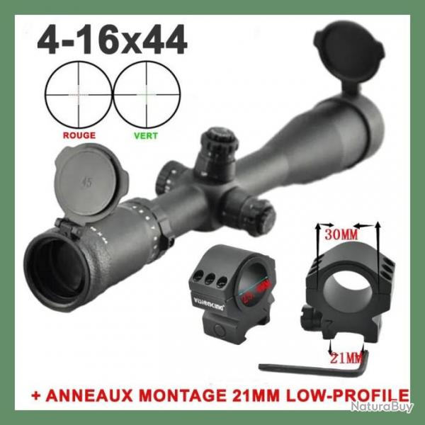 LUNETTE DE TIR VISIONKING 4-16x44 - RTICULE LUMINEUX - ANNEAUX 21mm LOW PROFILE -LIVRAISON GRATUITE