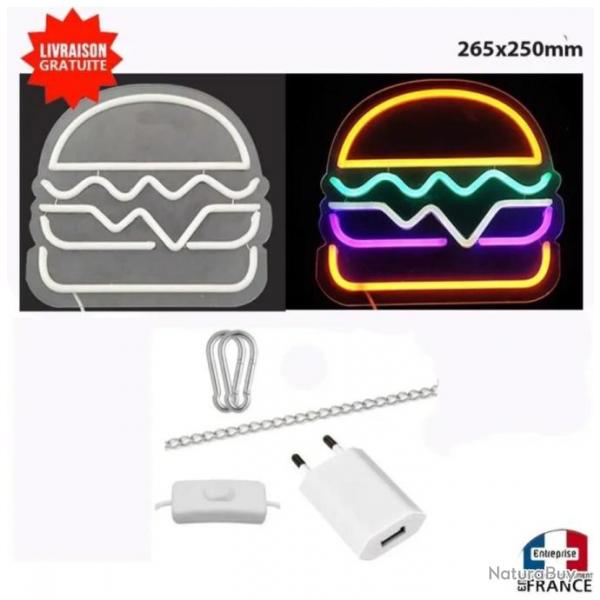 Panneau enseigne lumineuse Neon led verre acrylique  suspendre mural Burger hamburger