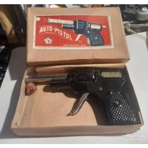 Ancien rare jouet Pistolet  bouchon tle AUTO-PISTOL + Bote Yonezawa 1948