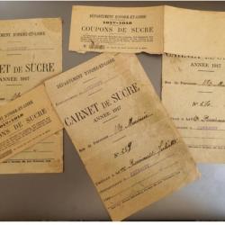 1917 CARNETS DE SUCRE TICKETS DE RATIONNEMENT GUERRE WW1 CHÉDIGNY INDRE ET LOIRE
