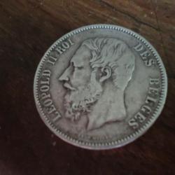 PIECE 5 FRANCS ARGENT  LEOPOLD II / 1875