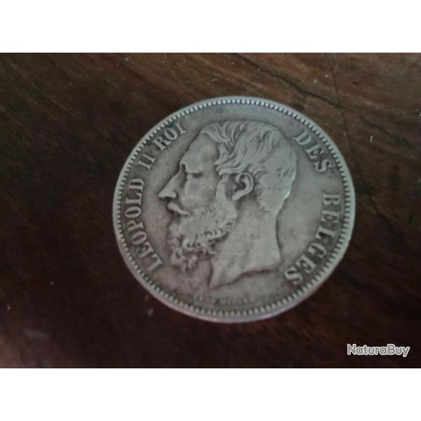 PIECE 5 FRANCS ARGENT  LEOPOLD II / 1875