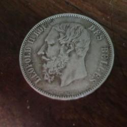 PIECE 5 FRANCS ARGENT  LEOPOLD II / 1873