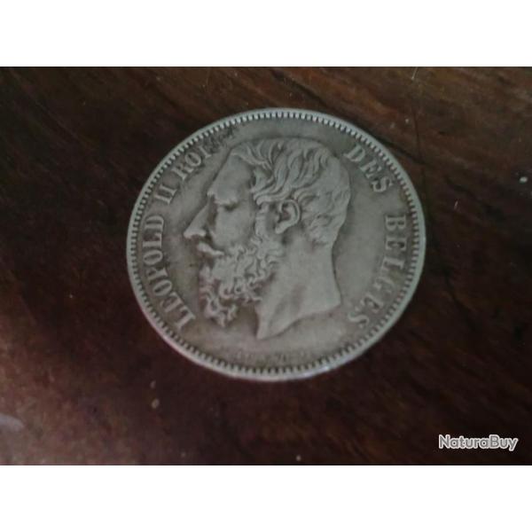 PIECE 5 FRANCS ARGENT  LEOPOLD II / 1873