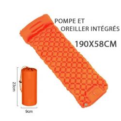 MATELAS GONFLABLE CAMPING ULTRALÉGER - POMPE INTÉGRÉE- 190CM - ORANGE - LIVRAISON GRATUITE