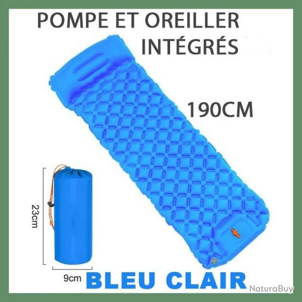 MATELAS GONFLABLE CAMPING ULTRALGER - POMPE INTGRE- 190CM - BLEU CLAIR - LIVRAISON GRATUITE