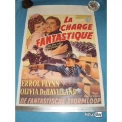 Affiche belge "LA CHARGE FANTASTIQUE" avec Errol FLYNN ! Collection, Cowboy, Country...