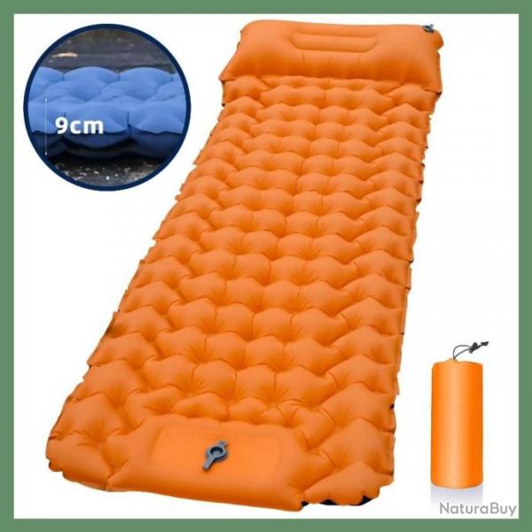 MATELAS GONFLABLE AUTOGONFLANT - ANTIDCHIRURE - PAISSEUR 9cm - ORANGE - LIVRAISON GRATUITE