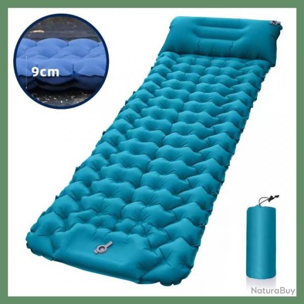 MATELAS GONFLABLE AUTOGONFLANT - ANTIDCHIRURE - PAISSEUR 9cm - BLEU CLAIR - LIVRAISON GRATUITE