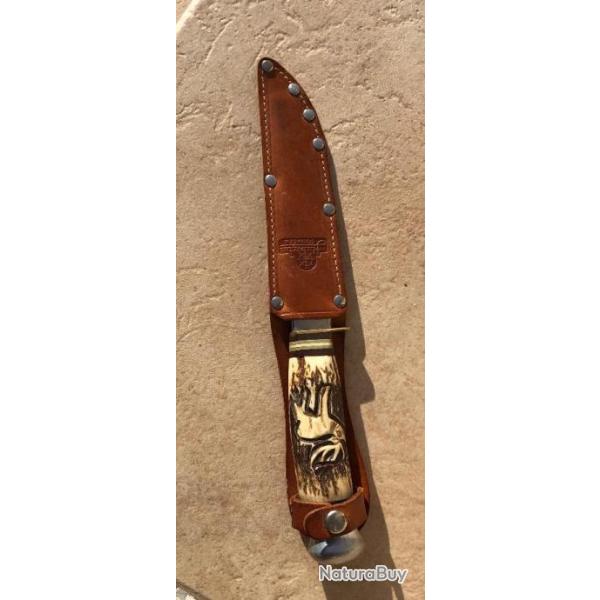 tres beau couteau hubertus solingen rostfrei fabrication allemande allemagne  chasse cerf