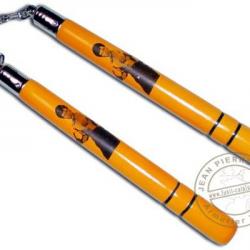 Nunchaku bois chaîne - Bruce Lee - Jaune Foncé - 32 cm