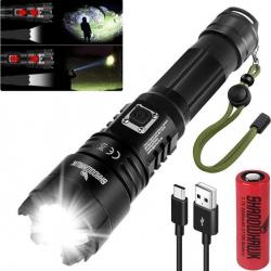 Lampe Torche Ultra Puissante LED 12000 Lumens Étanche Rechargeable USB Zoom Pêche Camping Randonnée