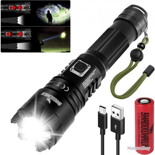 Lampe Torche Ultra Puissante LED 12000 Lumens tanche Rechargeable USB Zoom Pche Camping Randonne