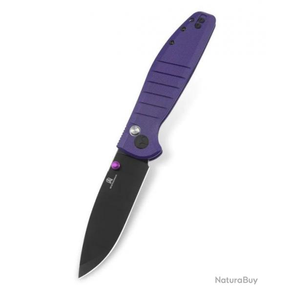 Couteau Bestech Bestechman Goodboy Purple G10 Lame Acier D2 Gray DLC IKBS Button Lock Clip BTKMK04F