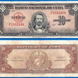 Cuba 10 Pesos 1949 Billet Cespedes Caraibe