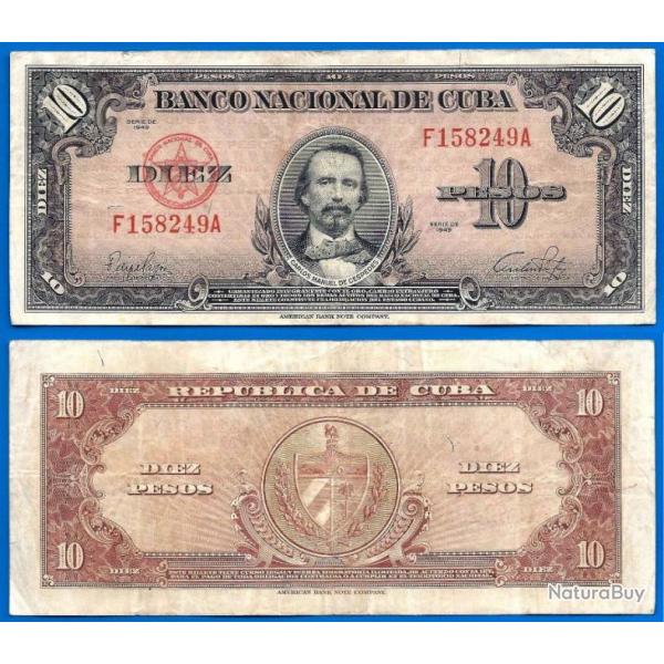 Cuba 10 Pesos 1949 Billet Cespedes Caraibe