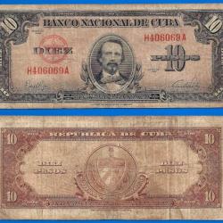 Cuba 10 Pesos 1949 Billet Cespedes Caraibe Peso