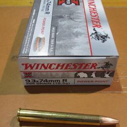1boite neuve 20 cartouches  de calibre 9,3x74R, Winchester Power Point, 286 grains / 18,5 grammes