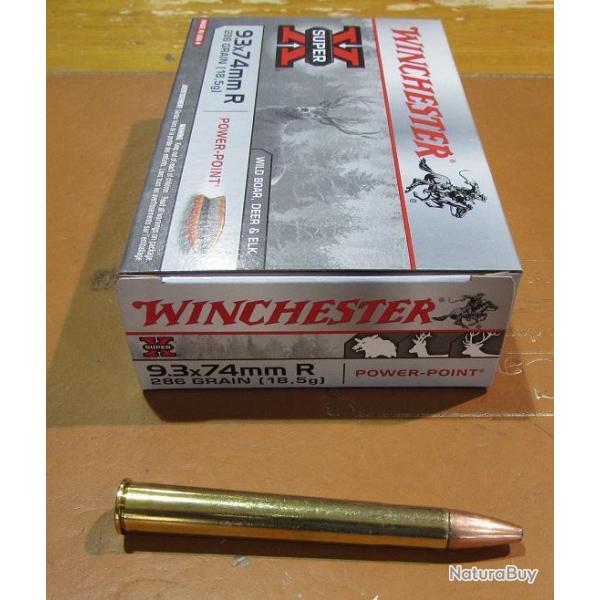 1boite neuve 20 cartouches  de calibre 9,3x74R, Winchester Power Point, 286 grains / 18,5 grammes