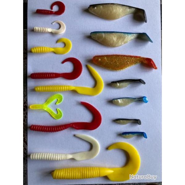 LOT DE 16 LEURRES SOUPLES SHADS + VIRGULES