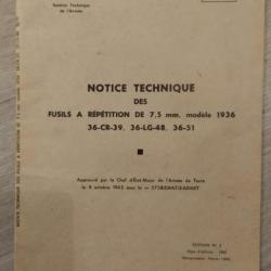 Notice technique des fusils à répétition de 7,5mm modèles 1936, 36-CR-39, 36-LG-48, 36-51