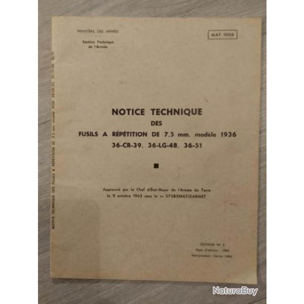 Notice technique des fusils  rptition de 7,5mm modles 1936, 36-CR-39, 36-LG-48, 36-51