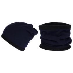Bonnet Tube Snood Bleu Marine Polaire Réversible Noir Kosd Taille unique Bleu