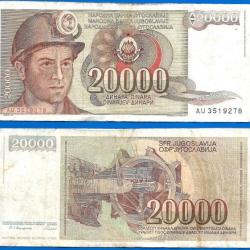 Yougoslavie 20000 Dinars 1987 Billet Dinara Mineur Homme