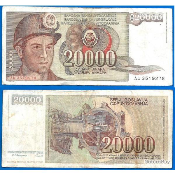 Yougoslavie 20000 Dinars 1987 Billet Dinara Mineur Homme