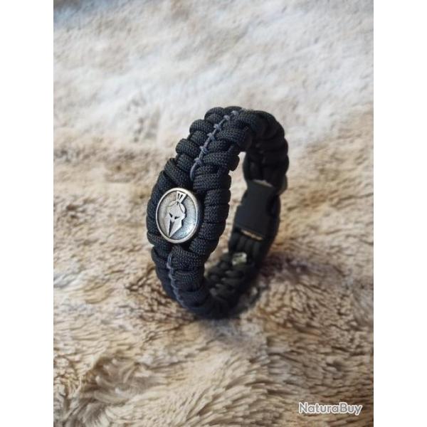 Bracelet en paracorde spartiate noir et gris anthracite