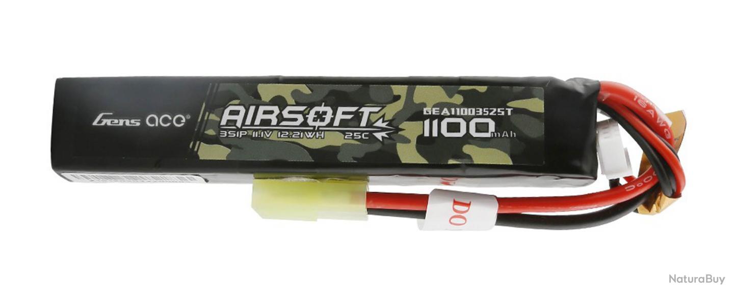 Batterie Lipo Gens Ace 3S 1100mAh 11.1V - Pour Airsoft, Connecteur TMY | Rechargeable Haute Performance