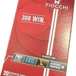 Cartouches FIOCCHI cal 308 Win 147 gr  FMJ - Boite de 20