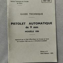 Guide technique pistolet automatique de 9mm modèle 1950 ( notice pistolet MAC 50 ) édition 1975