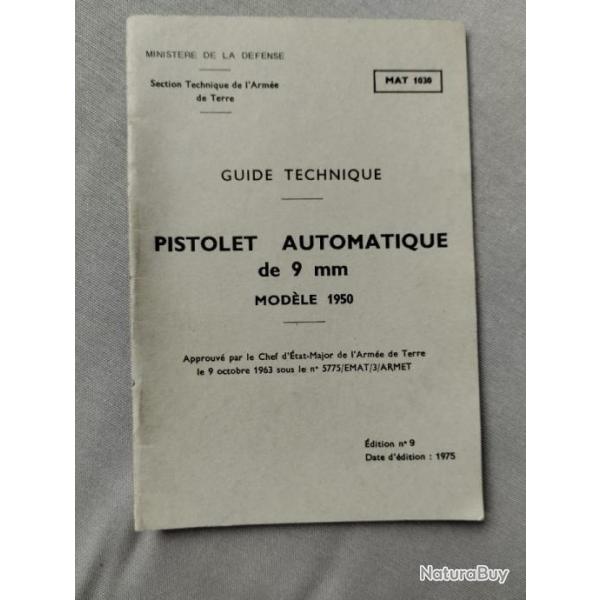 Guide technique pistolet automatique de 9mm modle 1950 ( notice pistolet MAC 50 ) dition 1975