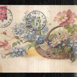 composition florale utilisée comme carte de voeux bonne année carte postale ancienne