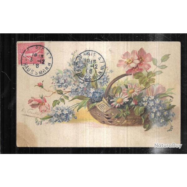composition florale utilise comme carte de voeux bonne anne carte postale ancienne