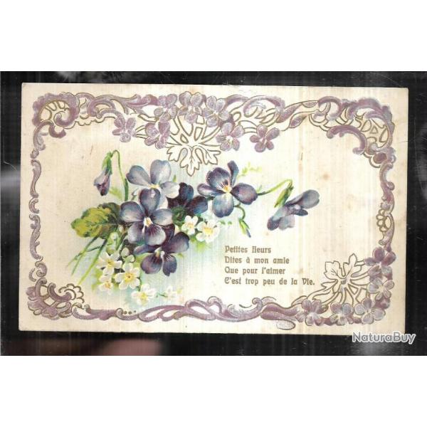 bouquet violettes utilise comme carte de voeux bonne anne carte postale ancienne
