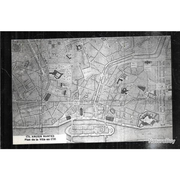ancien nantes plan de la ville en 1795 carte postale ancienne