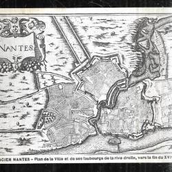 ancien nantes plan de la ville et de ses faubourgs de la rive droite XVIe  carte postale ancienne