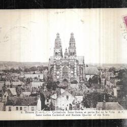tours cathédrale saint gatien et partie est de la ville  carte postale ancienne