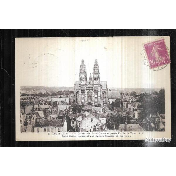tours cathdrale saint gatien et partie est de la ville  carte postale ancienne