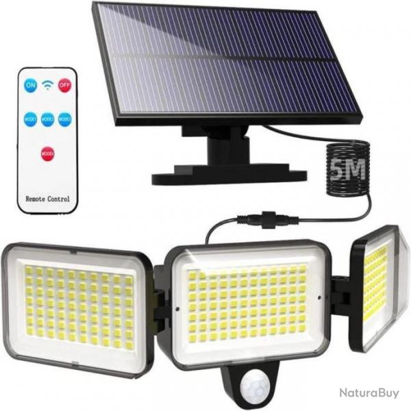 Lampe solaire extrieur dtecteur de mouvement 224 LED IP65 tanche 3 Ttes