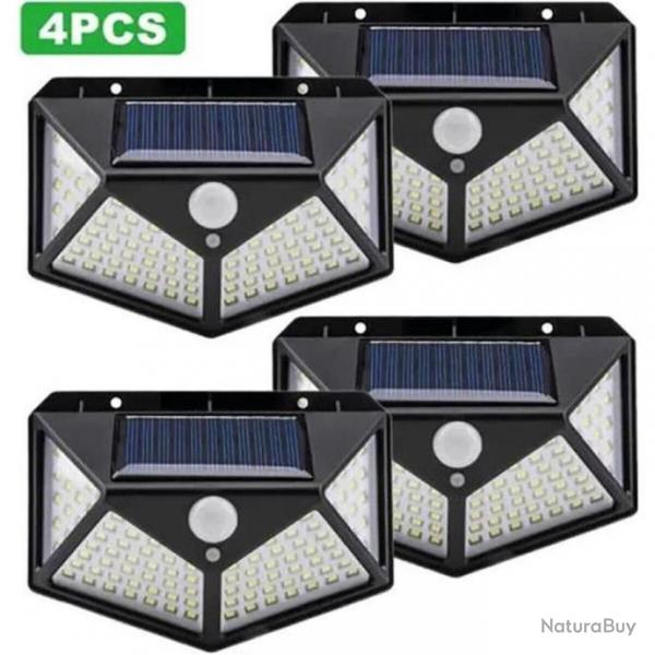 4pcs Lampe Solaire Extrieur 100 LEDS et 2200 mAh clairage tanche