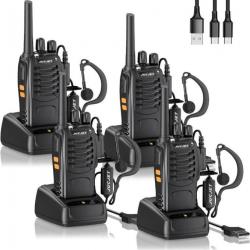 Talkie Walkie PMR446 16 Canaux 4 Pcs TOT VOX CTCSS DCS Radio Portable Charge USB Alarme Clignotante
