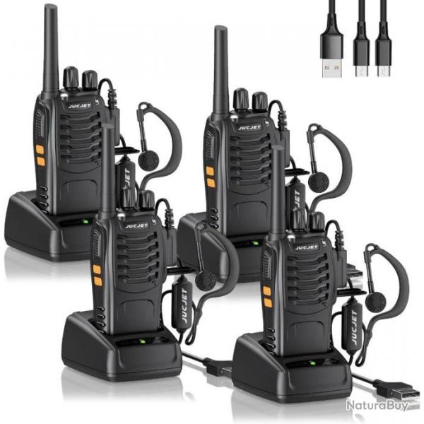 Talkie Walkie 4 Pcs 16 Canaux TPMR446 TOT VOX CTCSS DCS Radio Portable Charge USB Alarme Clignotante